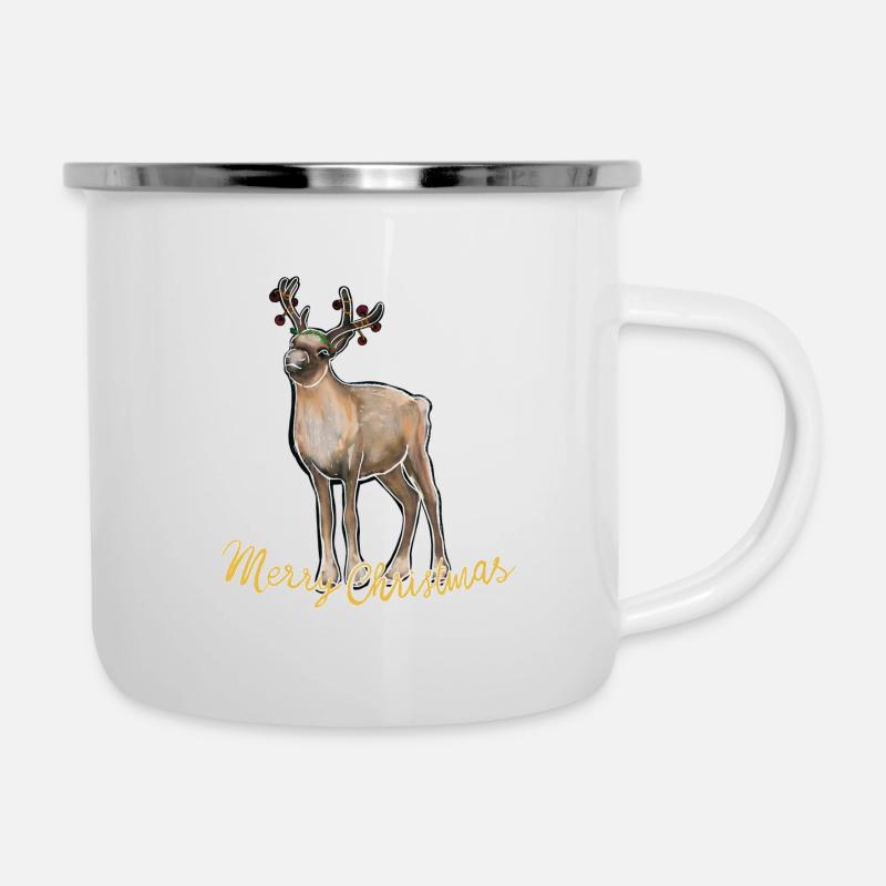 Merry Christmas Reindeer - Emaille-Tasse - Weiß