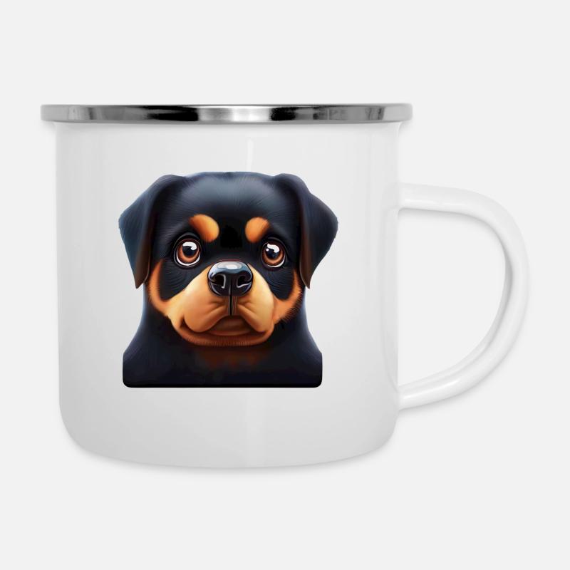 Verspieltes Rottweiler-Design - Emaille-Tasse - Weiß