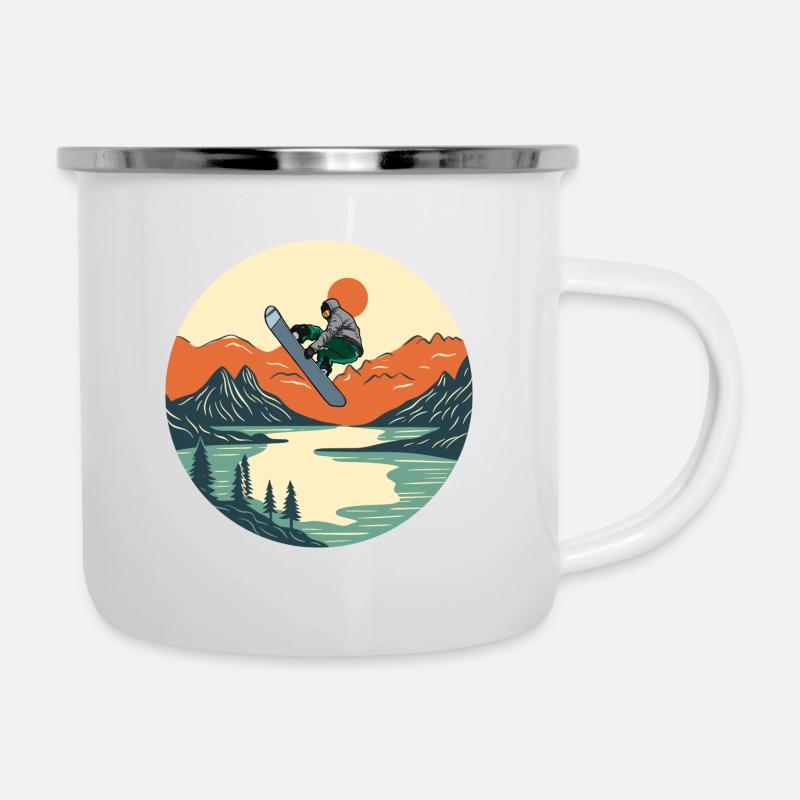 Snowboarden - Emaille-Tasse - Weiß