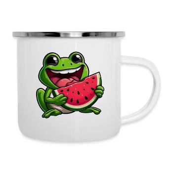 Lustiger Frosch Wassermelone Sommerfrucht Design - Emaille-Tasse - Weiß - Rechts