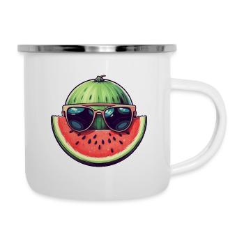 Coole Wassermelone - Design mit Sonnenbrille und M - Emaille-Tasse - Weiß - Rechts