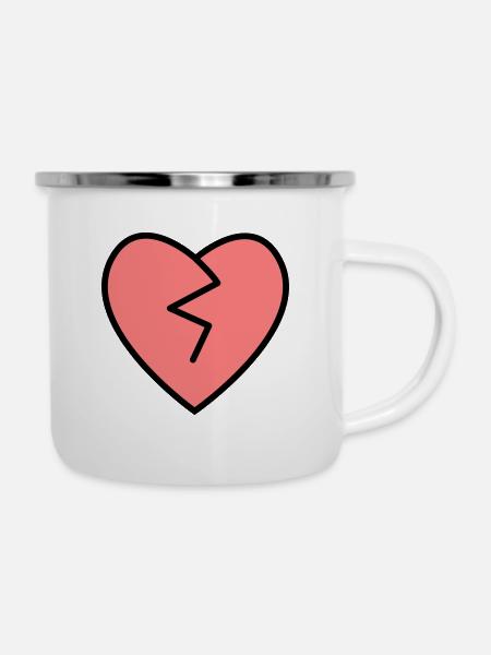 gebrochenes Herz - Emaille-Tasse - Weiß