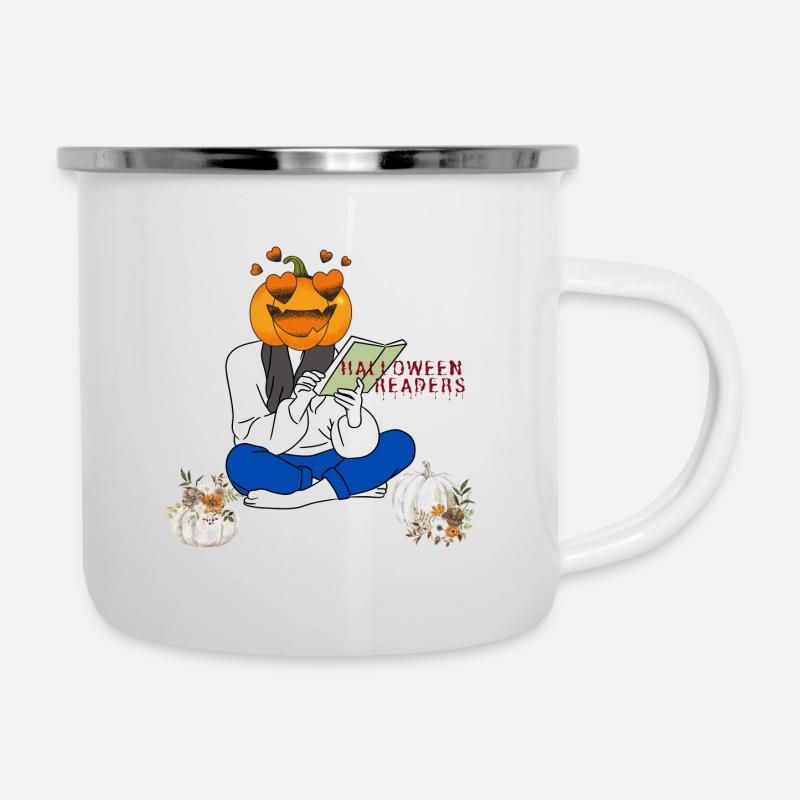 Halloween-Leser - Emaille-Tasse - Weiß