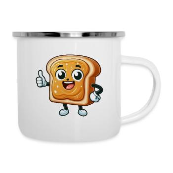 Happy Toast dessin animé Pouces vers le haut Drôle - Tasse émaillée - blanc - Droite