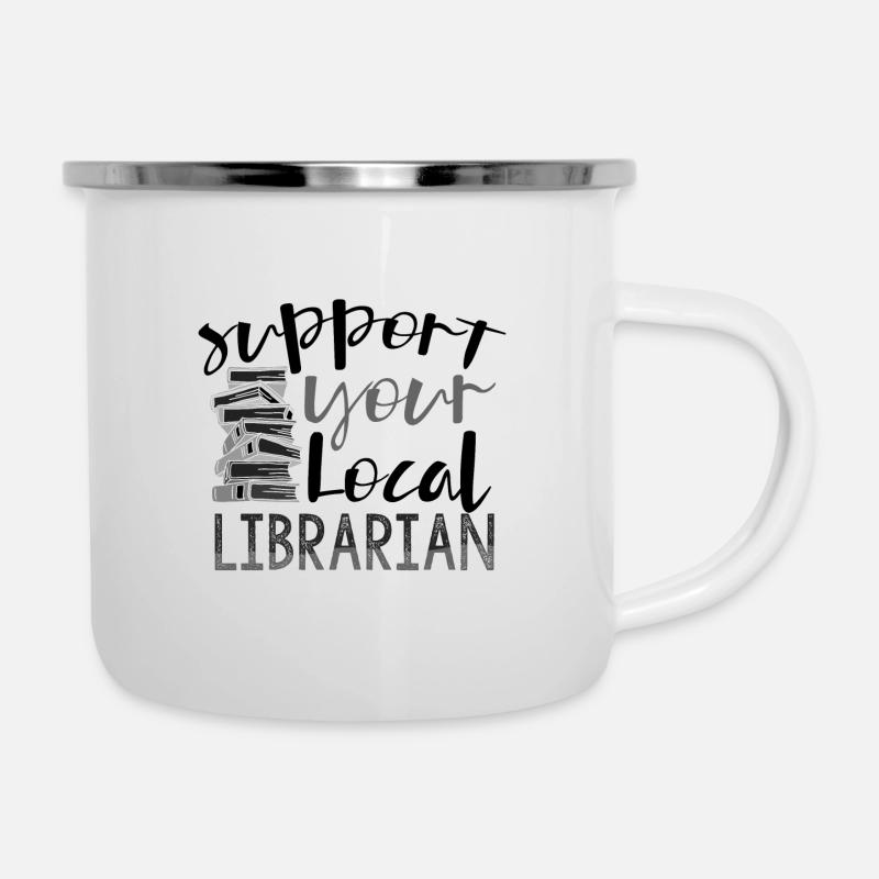 Lesen Sie ein Buch Unterstützen Sie lokale Bibliothekare Geschenkideen - Emaille-Tasse - Weiß