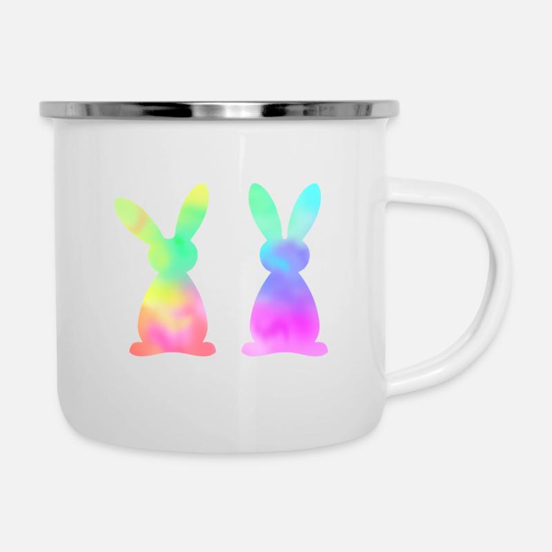 Lapins de Pâques colorés Aquarelle - Tasse émaillée - blanc