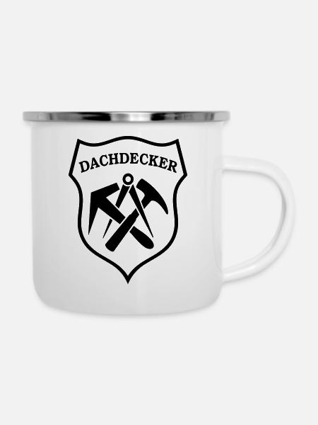 Dachdecker Zunft Wappen mit Dachdeckerzeichen - Emaille-Tasse - Weiß
