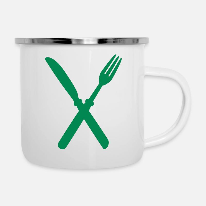 fork_and_kinfe - Tasse émaillée - blanc