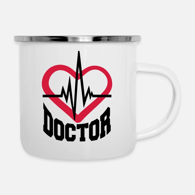 docteur coeur stéthoscope écouter rythme cardiaque impulsion ve - Tasse émaillée - blanc
