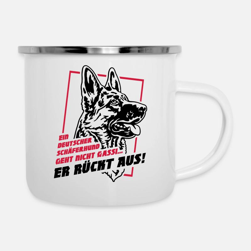 633 Ein Schäferhund geht nicht Gassi, er rückt aus - Emaille-Tasse - Weiß