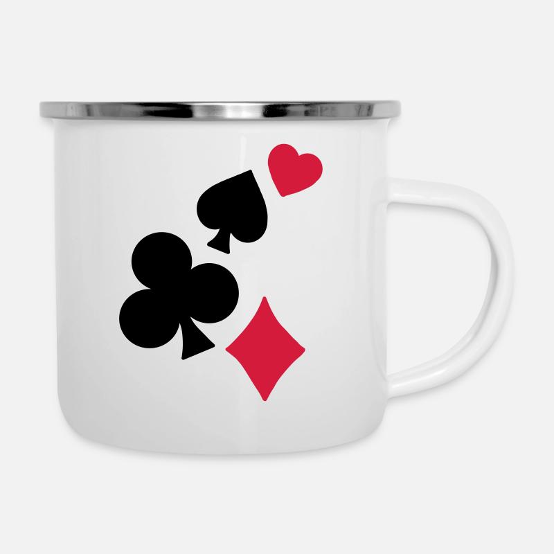 Spielkarten - Emaille-Tasse - Weiß
