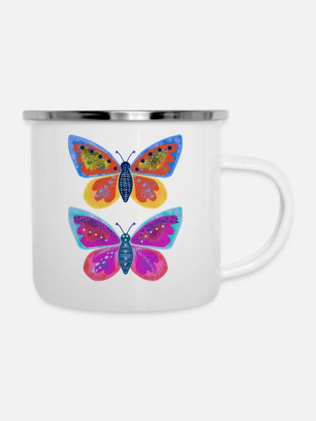 Huebsche Schmetterlinge - Emaille-Tasse - Weiß