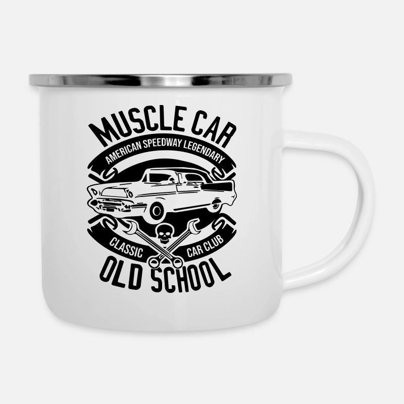 Muscle Car OLd School - Emaille-Tasse - Weiß