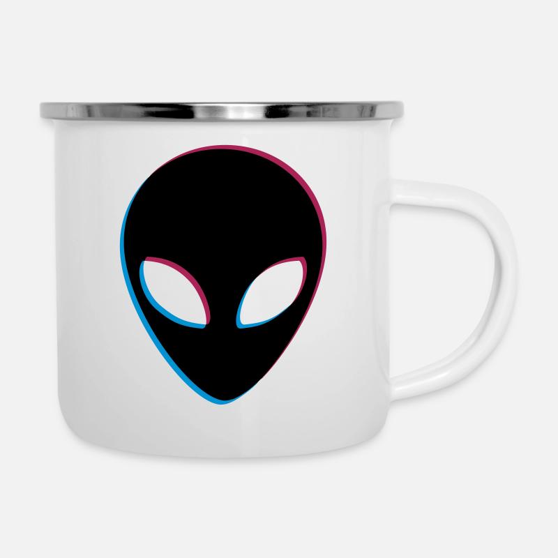 Alien 3D Effekt - Emaille-Tasse - Weiß