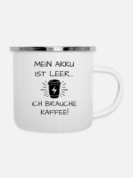 Kaffee Spruch - Emaille-Tasse - Weiß