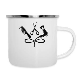 Coiffeur coiffeurs salon peigne, ciseaux, sèche-cheveux - Tasse émaillée - blanc - Droite