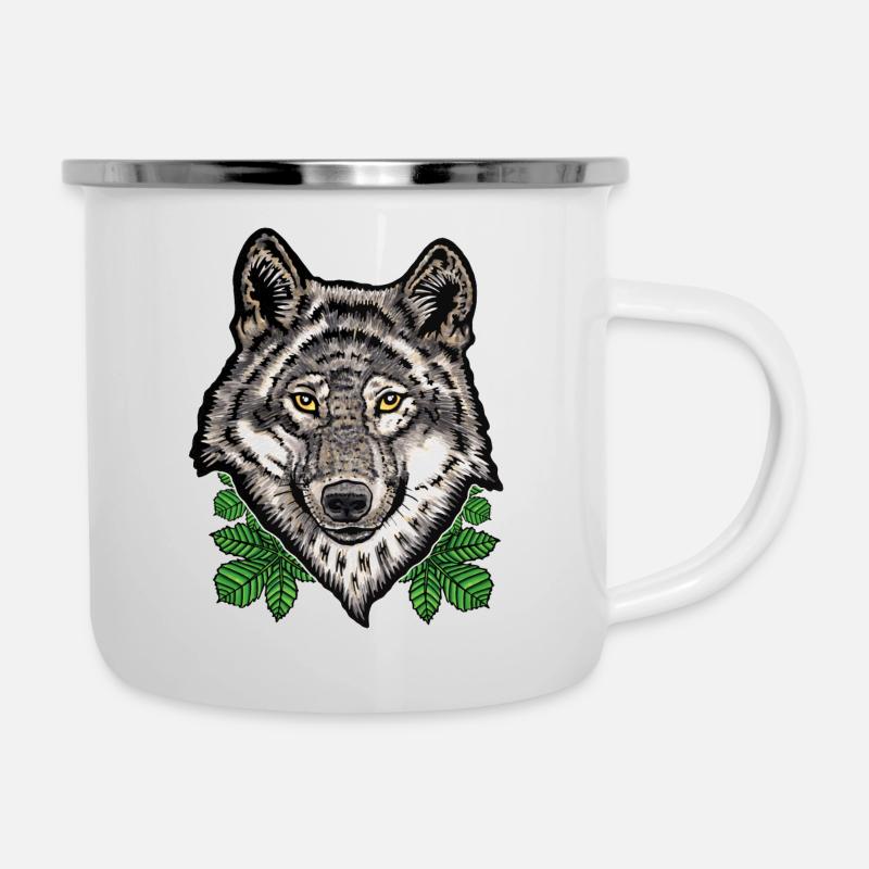 Wolf - Emaille-Tasse - Weiß
