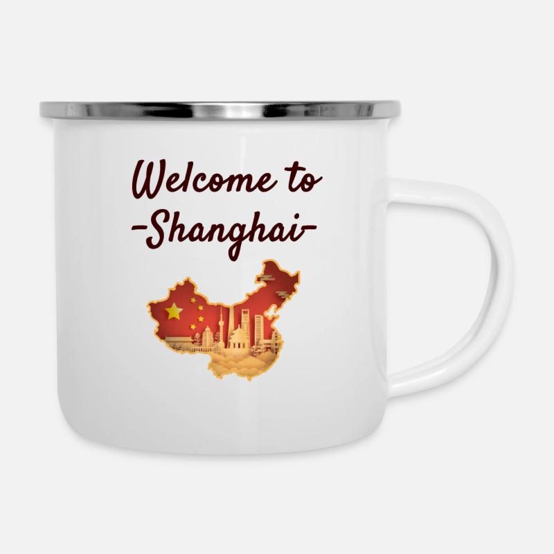 Shanghai - Emaille-Tasse - Weiß