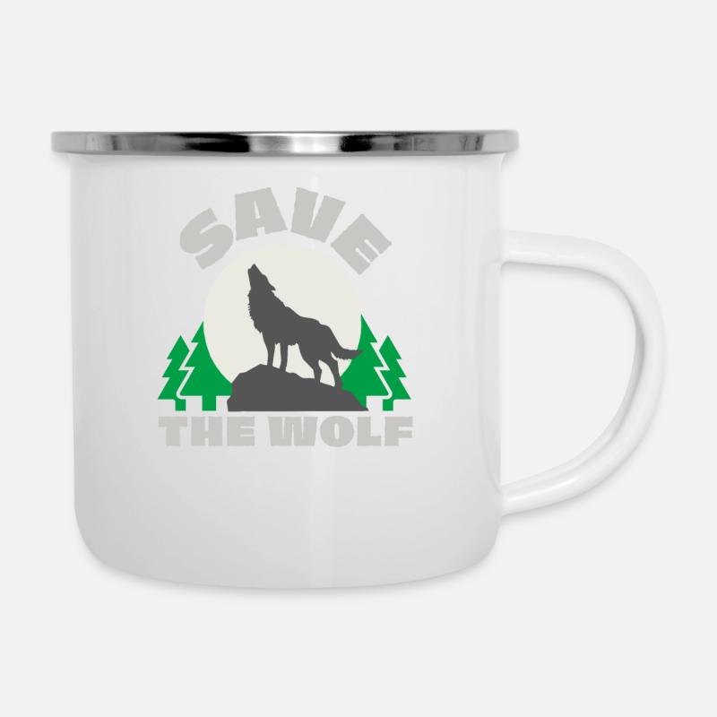 Rettet den Wolf, Save The Wolf Tierschutz Geschenk - Emaille-Tasse - Weiß