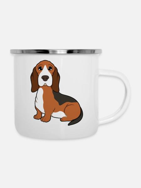 Basset Hound - Emaille-Tasse - Weiß