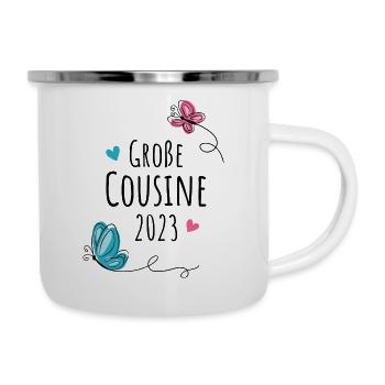 Große Cousine 2023 Schmetterlinge / Big Cousin - Emaille-Tasse - Weiß - Rechts