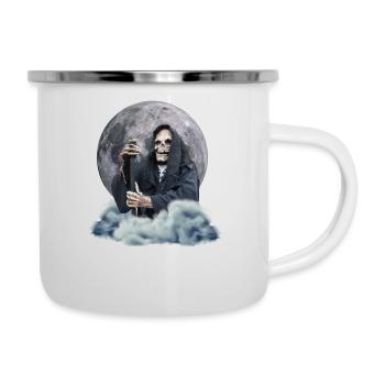 Totenkopf Sensenmann - Emaille-Tasse - Weiß - Rechts