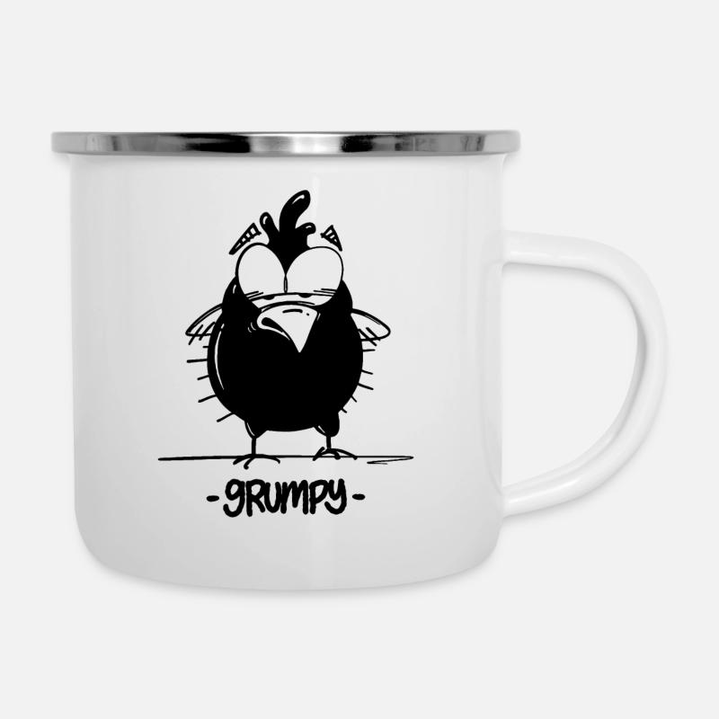 Grumpy Bird - Emaille-Tasse - Weiß