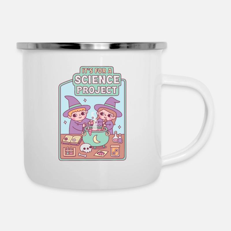 Cute Witch Kids è per un progetto scientifico - Tazza smaltata - bianco