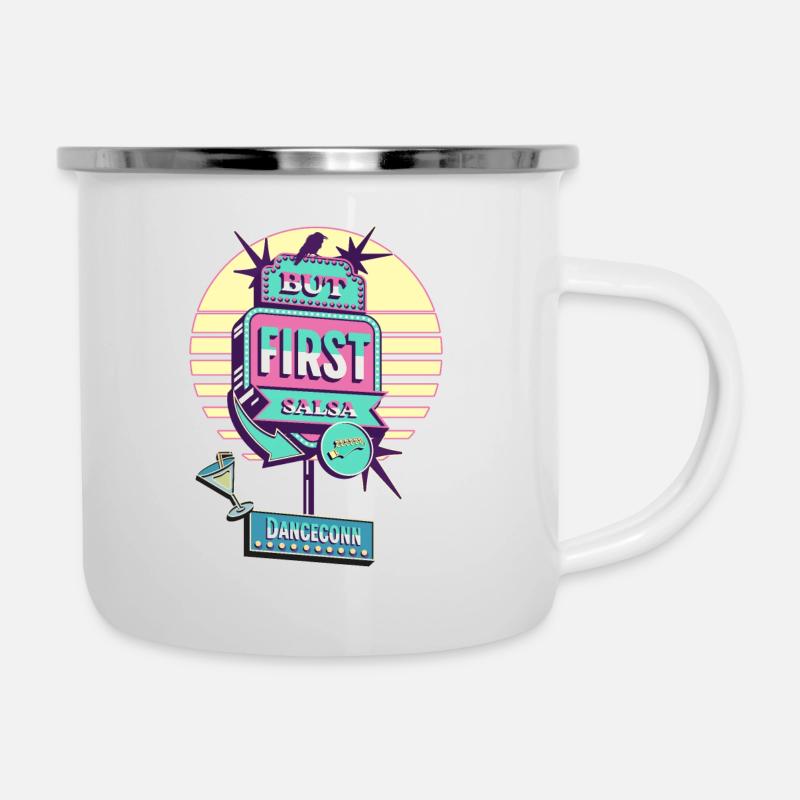 But First Salsa Retro Diner, Vintage, Dance Design - Emaille-Tasse - Weiß