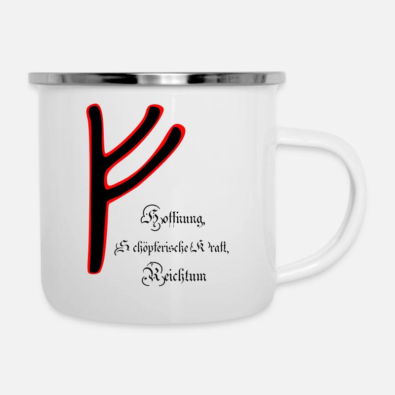 Runa "Fehu" - Emaille-Tasse - Weiß