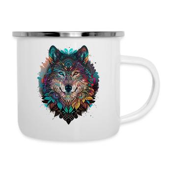 mystical wolf mandala nature - Camper Mug - white - Right