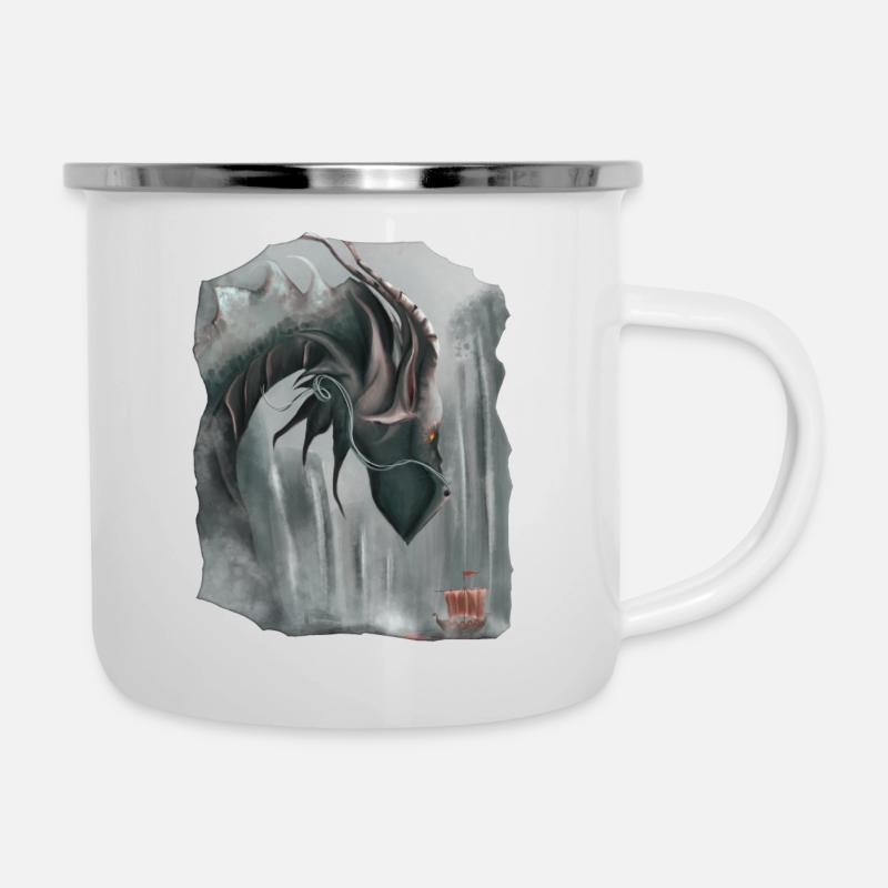 Wikingerboot und Midgardschlange. - Emaille-Tasse - Weiß