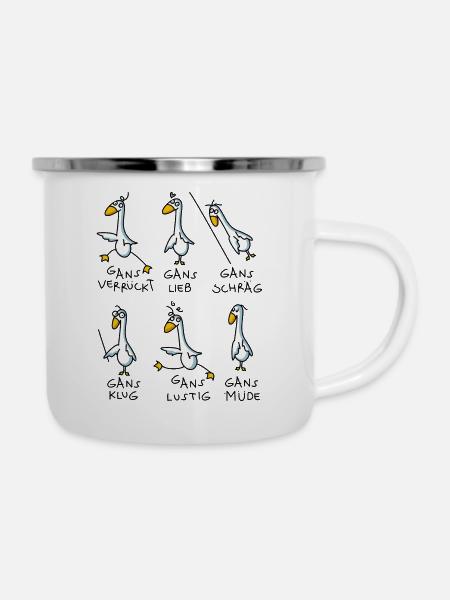 Gans lustig - Emaille-Tasse - Weiß