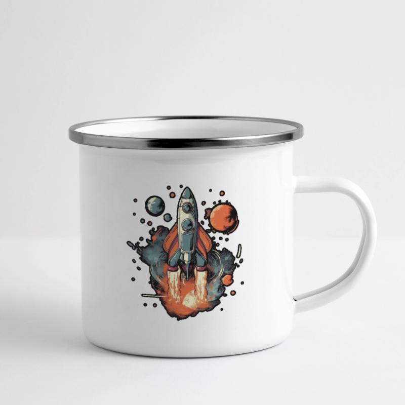 A Space Rocket Launch Through Space Camper Mug