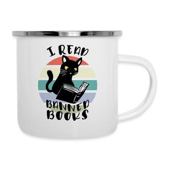 Ich lese verbotene Bücher Katze - Emaille-Tasse - Weiß - Rechts
