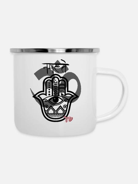 Namaste - Emaille-Tasse - Weiß