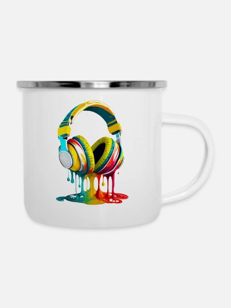Kopfhörer - Emaille-Tasse - Weiß