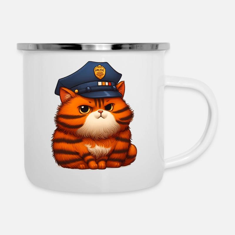 Polizei Katze - Emaille-Tasse - Weiß