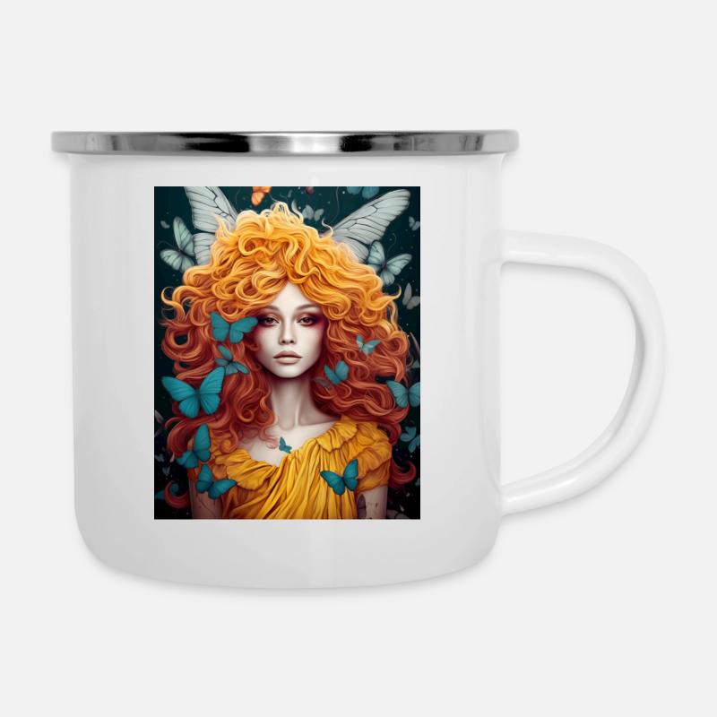 Mädchen mit Schmetterlingen - Emaille-Tasse - Weiß