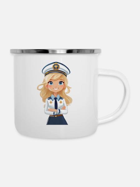 Kapitänin oder Pilotin - Emaille-Tasse - Weiß