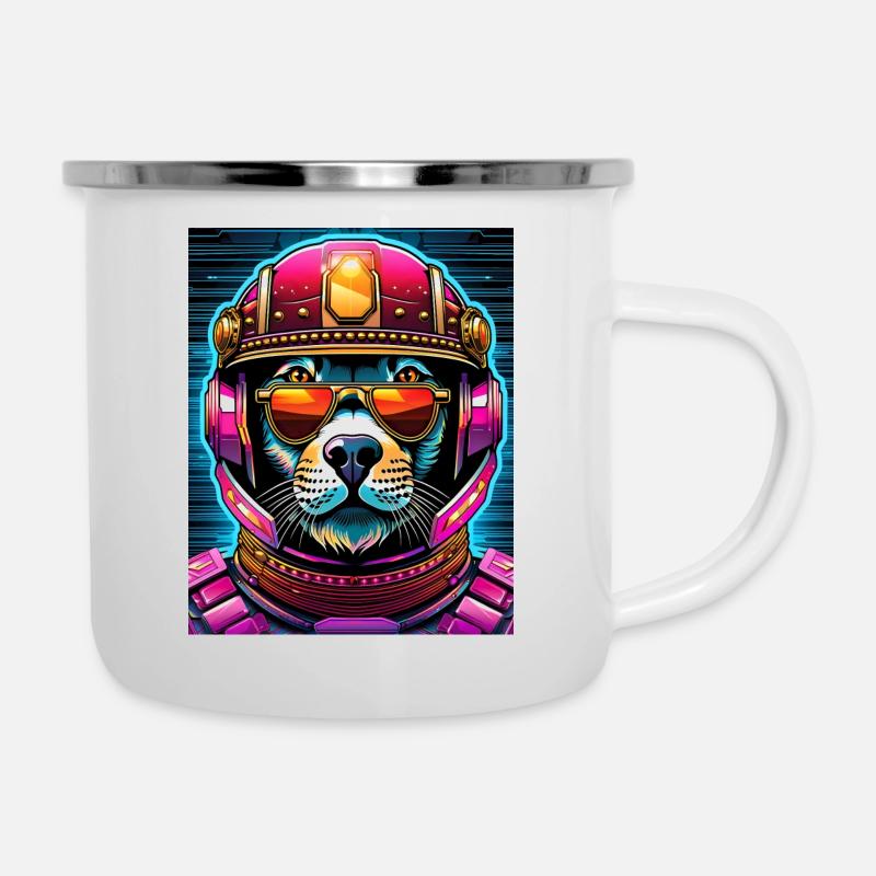 Retro space Lion - Camper Mug - white