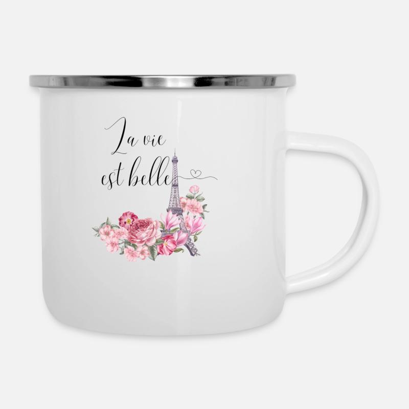 La vie est belle - Emaille-Tasse - Weiß