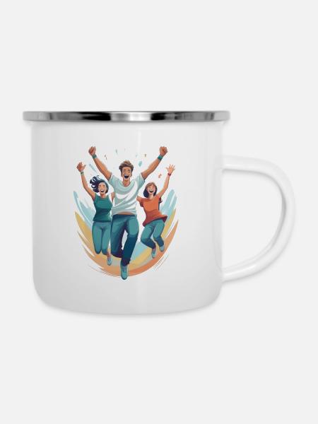 Vor Freude hüpfen - Emaille-Tasse - Weiß