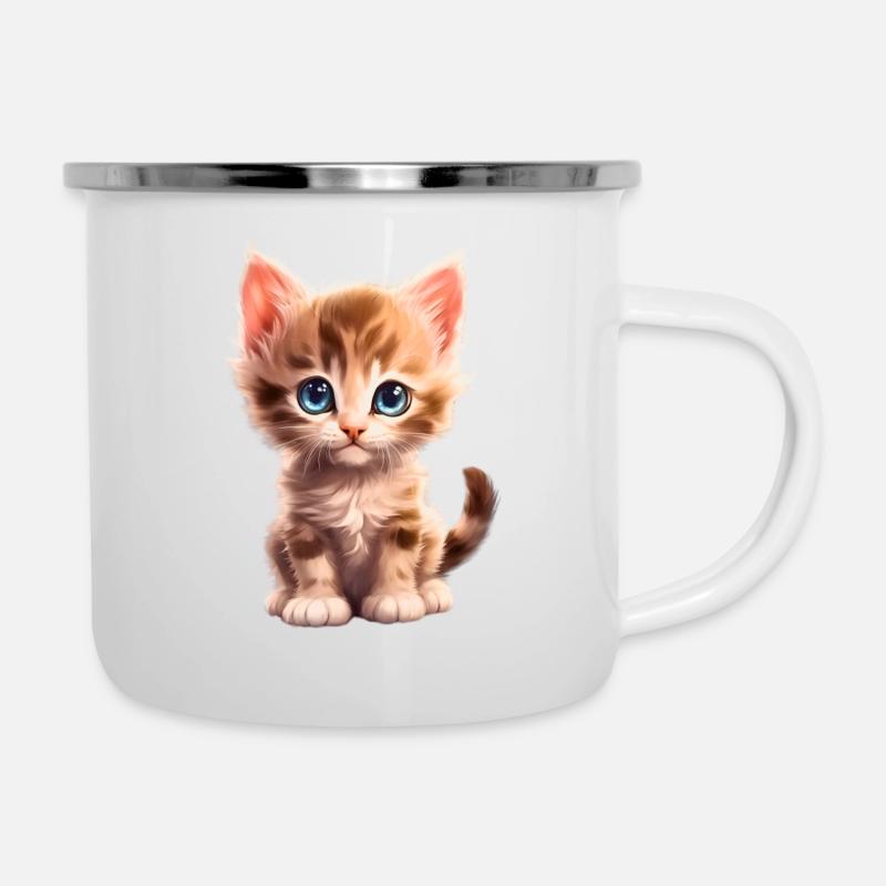 Niedliches Kätzchen - Emaille-Tasse - Weiß