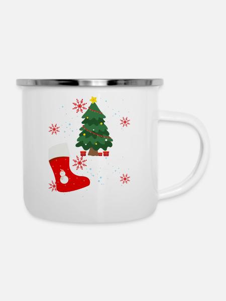 UNISEX Hoodie und T-Shirt im festlichen Design - Emaille-Tasse - Weiß