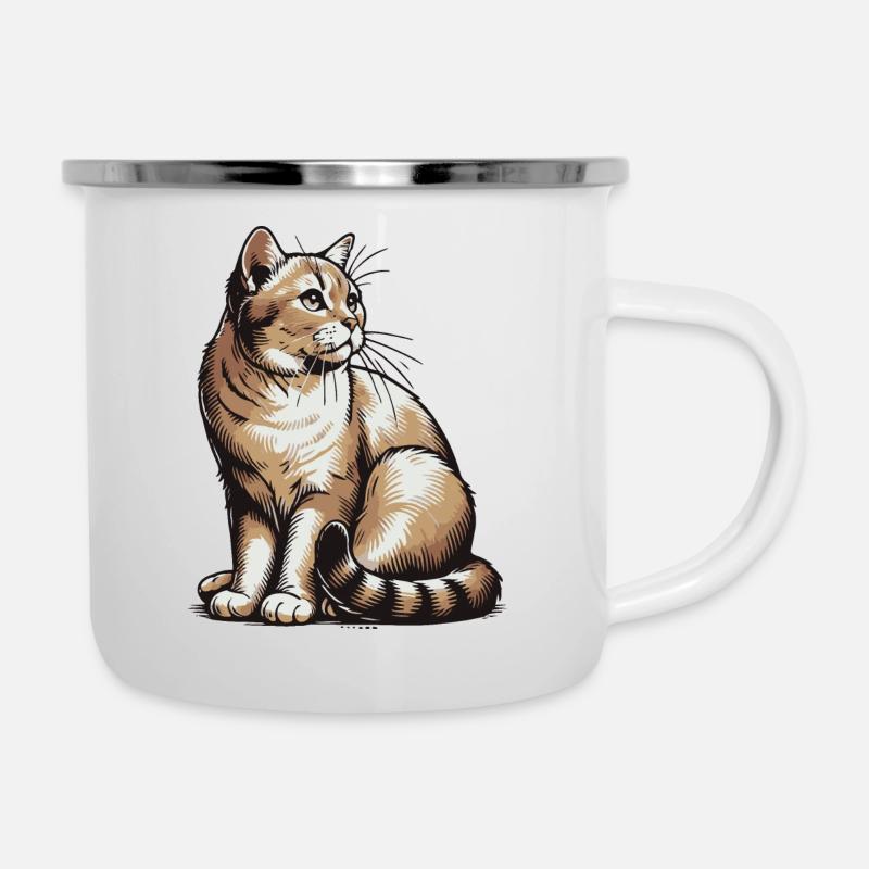 Katze - Emaille-Tasse - Weiß