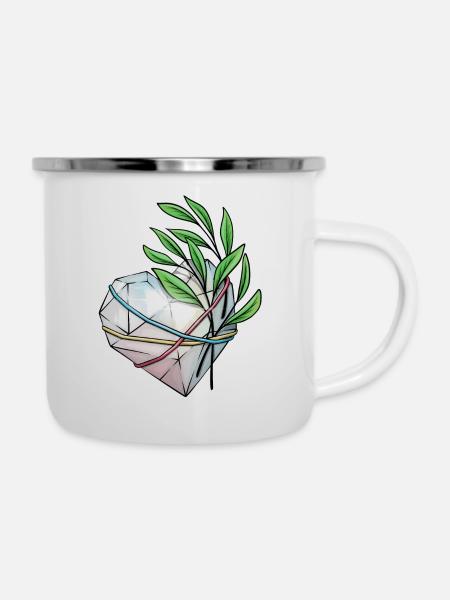 Kristall Herz - Emaille-Tasse - Weiß