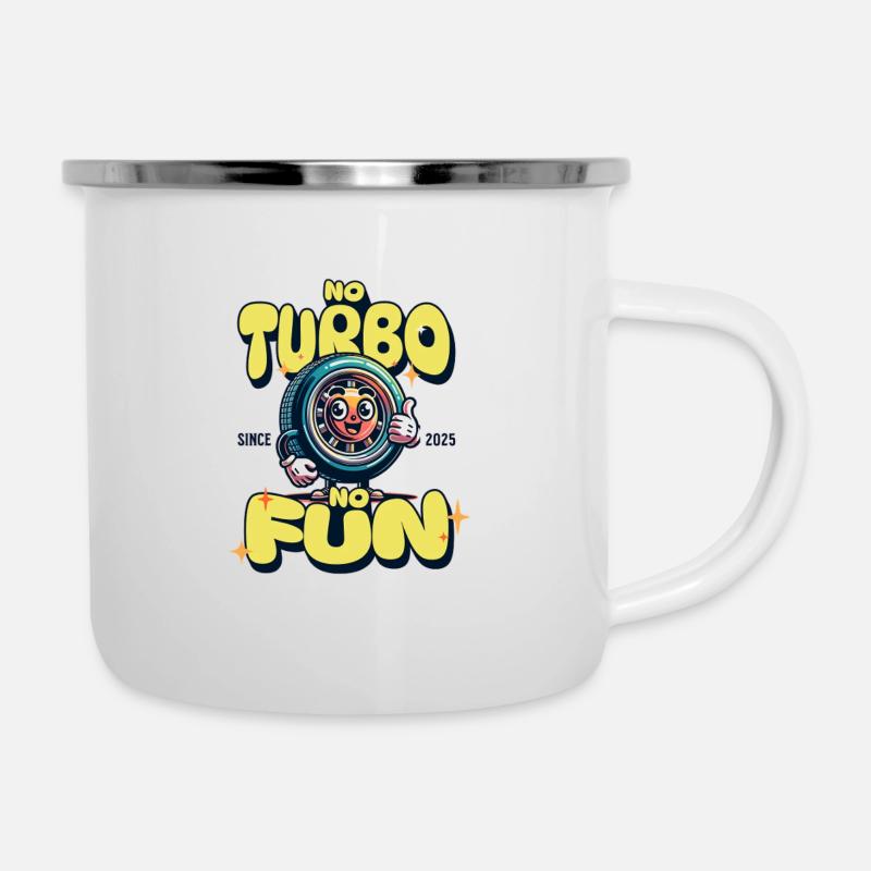No Turbo No Fun - Emaille-Tasse - Weiß