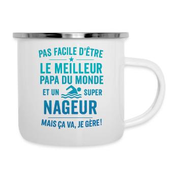 Super Papa Nageur natation piscine cadeau père - Tasse émaillée - blanc - Droite