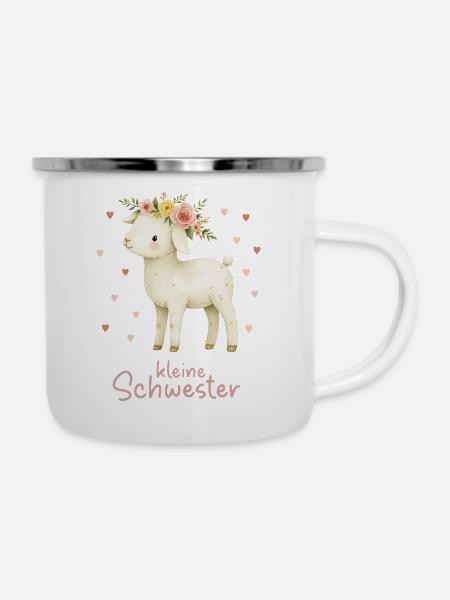 kleine Schwester Laemmchen - Emaille-Tasse - Weiß